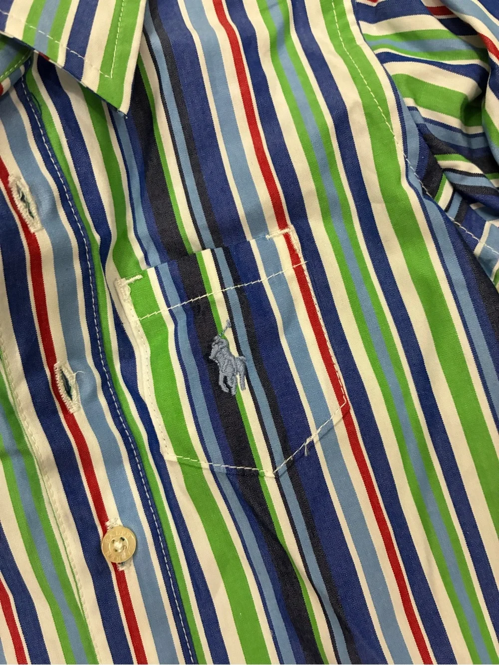 Ralph Lauren Blue, Green & White Striped Polo Romper Pajama